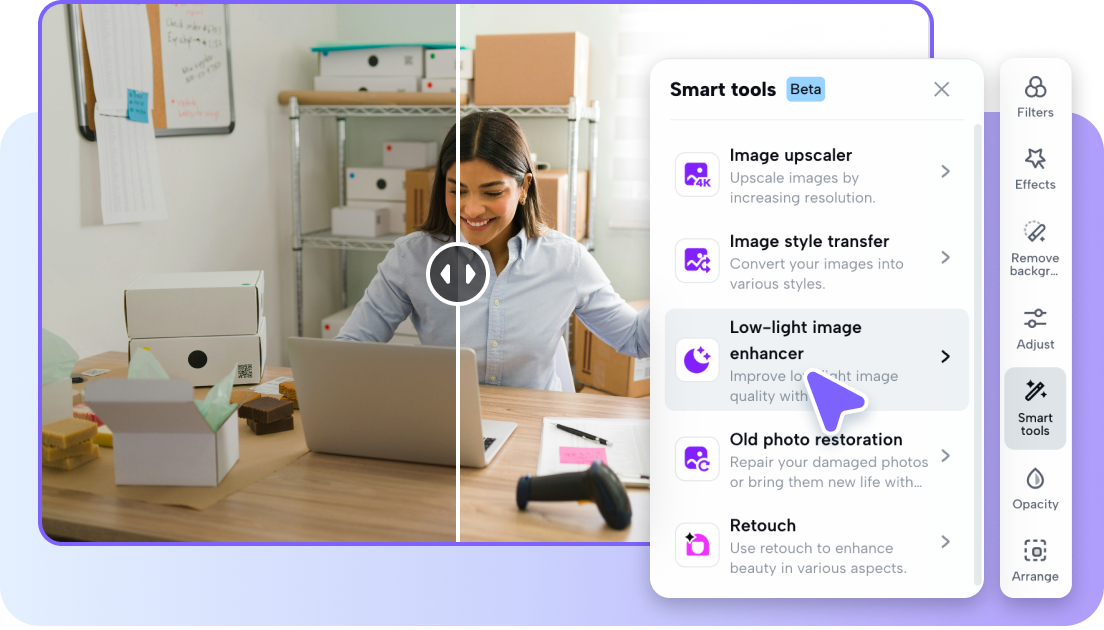 Fix lighting and restore damaged photos 